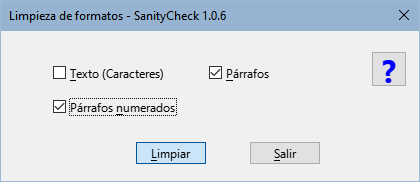 Diálogo Limpieza de formatos