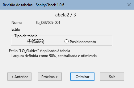 Caixa de diálogo Revisão de Tabelas
